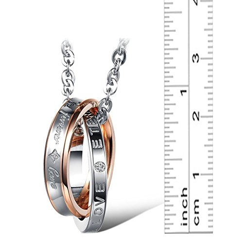 Oidea 2 Pcs Stainless Steel Forever Love Lover's Message Pendant Necklace, Dual Rings Hook-Ups Pendant With Chain Included #TOP5