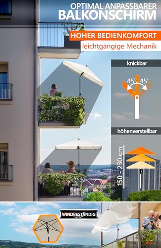 4smile Sonnenschirm Balkon SunnyShade - Sonnenschutz Balkon 3-in-1 SET, Beige - UPF 50+ Sonnenschirm rechteckig 200 x 125 cm + Sonnenschirmhalter Balkongeländer + Sonnenschirmhülle 6