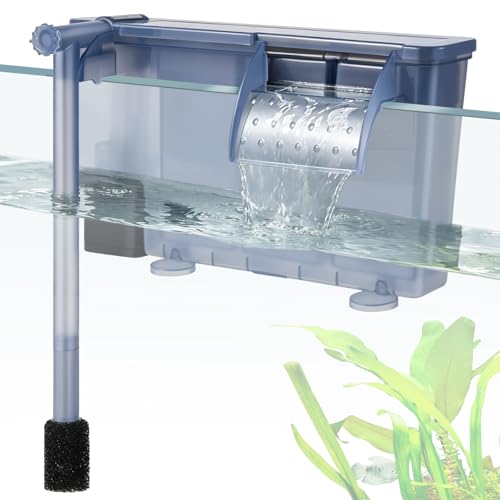 Image of 7W Hang-on Aquarium Filter, 177GPH Quiet Fish Tank Filter with Filter Sponge and Activated Carbon, Adjustable Waterfall Filter for 15-40 Gallon Fish Tank