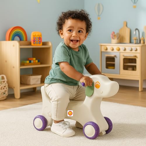 Image of OK PLAY Puppy Ride On Push On for Kids | Backrest | Easy Grip | Anti Skid | Four Wheel Ride | Baby Ride On | Indoors and Outdoors Games | Light-Weight | Durable | Portable | Purple & Ivory | 1 Years+