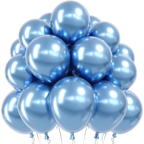 Image of Jobkoo Metallic Blue Balloons, 12 Inch Chrome Light Baby Blue Latex Balloon