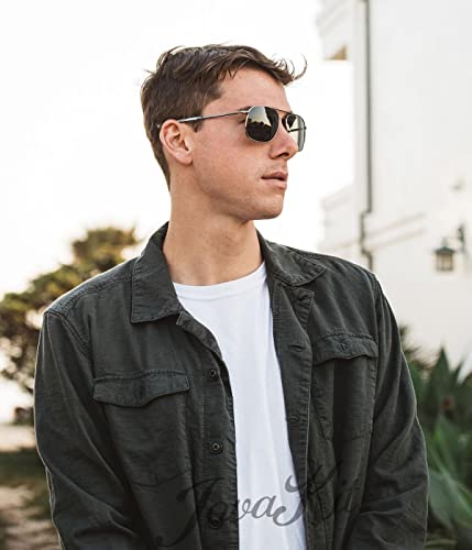 Image of JOVAKIT Men's Polarized Aviator Sunglasses Retro Military Style Pilot Sun Glasses Bayonet Temples UV400 Protection