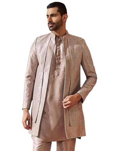 T-shirt Sherwani en soie mélangée Vastramay : le confort chic or rose