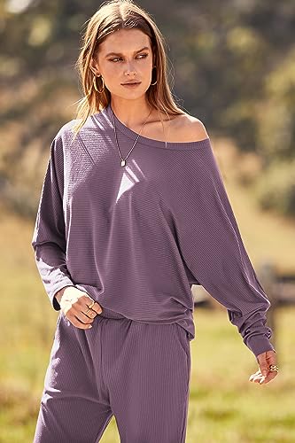 PRETTYGARDEN Women's Fall 2 Piece Lounge Set Long Sleeve Tops Ribbed Pants Spring Matching Sweatsuit Travel Outfits Clothes