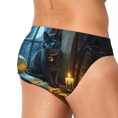 Black Cat Mens Swim Briefs Quick Dry Swim Trunk Bikini Underwear Swimsuit3