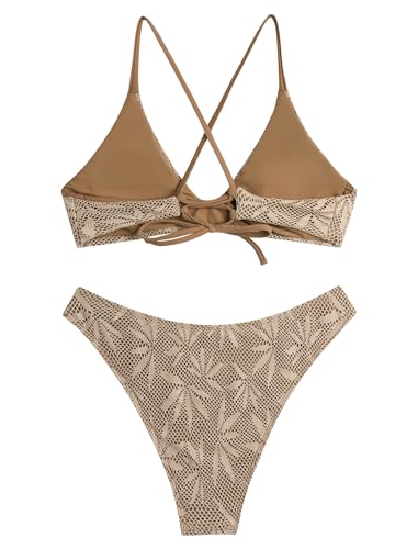 Image of ZAFUL Women's Tie Back Padded High Cut Bralette Bikini Set Two Piece Swimsuit