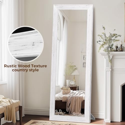 Image of 65x22in Full Length Mirror, Rustic White Beveled Wood Frame