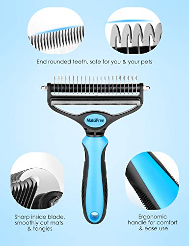 MalsiPree Pet Grooming Brush, 2 in 1 Deshedding Tool & Undercoat Rake Dematting Comb for Mats & Tangles Removing… - Image 4