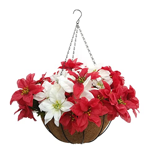 Flo-Mynse Hanging Basket Artificial Flowers Artificial Poinsettia Flowers For Garden Home Decoration (Red) #TOP5