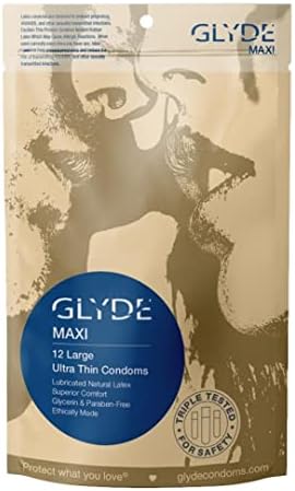 GLYDE Maxi - XL Fit Condoms - 12 Count - Ultra-Thin, Vegan, Non-Toxic, Large Size Natural Rubber Latex, 56mm for Generous Fit