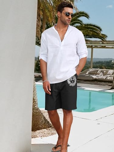 Litthing Pantaloncini da Uomo in Lino Estivi Pantaloni Corti Spiaggia Leggeri e Ariosi in Cotone Pantaloncine con Tasche e Coulisse