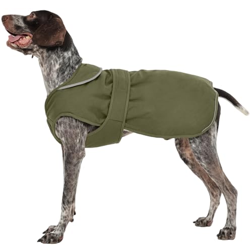 Kuoser Leinwand Haustier Hund Wintermantel, Reflektierende Warme Fleecejacke für Kleine Mittelgroße Welpen, wasserdichte und Winddichte Hundeweste mit Gurtloch, XS-3XL