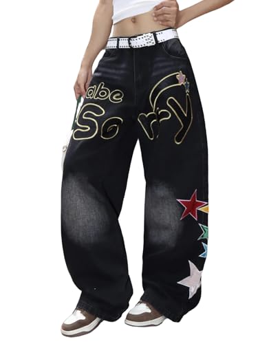 OYICAI Womens Baggy Jeans Wide Leg Denim Pants Y2k 90s Vintage Hip Hop Loose Long Trousers Streetwear