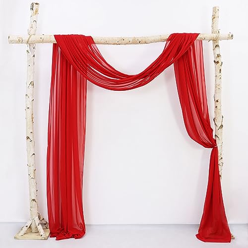 PATYDEST Wedding Arch Draping Fabric Red Drapery 20FT Sheer Chiffon Backdrop Curtains 1 Panel Sheer Arch Fabric Drape Arch Decorations for Wedding Ceremony Wedding Archway Drapes Party Ceiling Decor