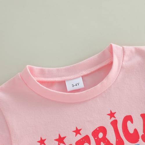Image of Kids Toddler Girls 4th of July T-Shirt Short Sleeve Patriotic Coquette Bow American Flag Independence Day Top
