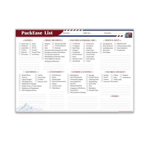 PackEase A4 Travel Packing List Notepad (50 Sheets)