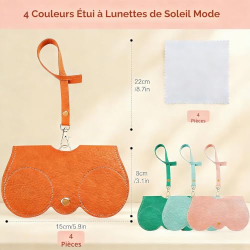 Sheryl&Rain 4Pcs Étuis à Lunettes de Soleil en Cuir Souple, Étuis à Lunettes Souple pour Femme avec Clip Ceinture, Etui Portable pour Lunettes de Soleil, Multicolores Pochette pour Lunettes de Soleil – vue 2