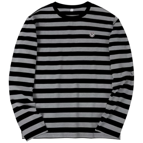 Image of KESIHAN Men's Casual Striped Shirts Crewneck Long Sleeve Basic T-Shirt Basic Daily Work Stripe Tee Tops
