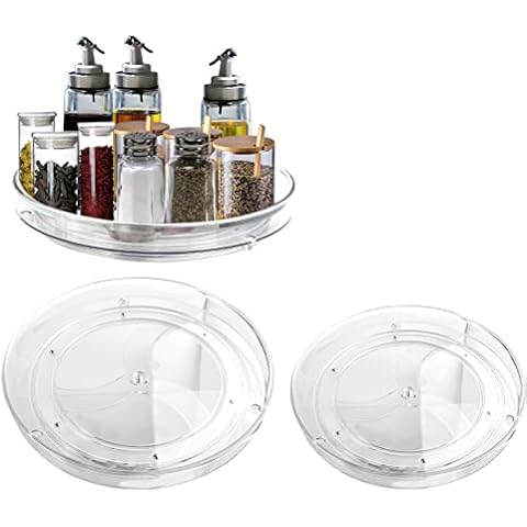 Lazy Susan Turntable Cupboard Organizer 2PCS Storage Kitchen Cupboards Spinning Storage Organiser Kitchen Turntable Lazy Susan Fridge Organiser Turntable Spice Rack Rotatable Condiment Holder 23/27CM Cover
