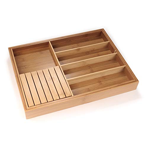BambooMN Bamboo Adjustable silverware utensil organizer, kitchen organization drawer organizer - 10 Units