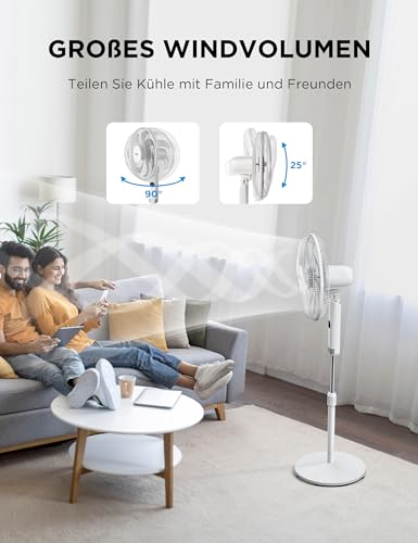 Midea FS40-23MR Standventilator mit 3 Geschwindigkeiten, Teleskophöhe und -größe, Fernbedienung, duales Beschleunigungssystem, 90-Grad-Schwingung nach links und rechts 3