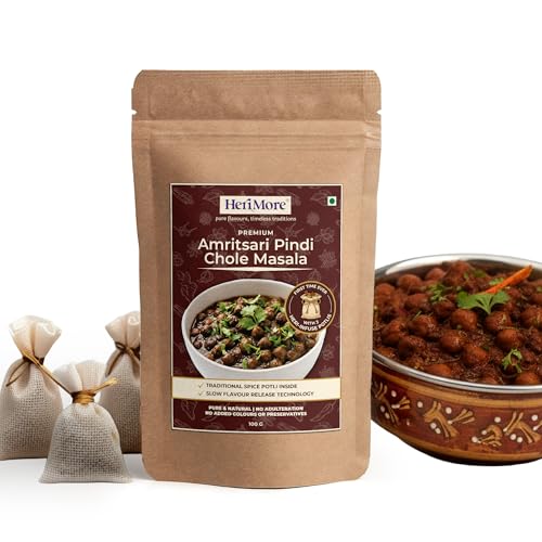 Image of HeriMore Amritsari Pindi Chole Masala, 100g | Authentic Punjabi Chole Spice Powder, Jain Friendly, No Onion Garlic, Natural & Preservative-Free