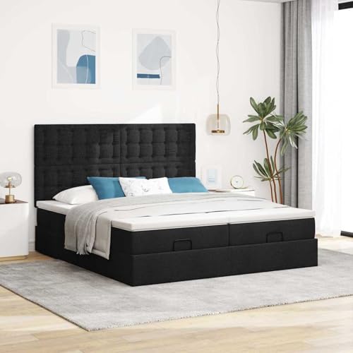 Fasba Ottoman-Bett mit Matratzen & LEDs Schwarz 160x200 cm Stoff, Polsterbett Doppelbett Stilvolles Funktionsbett mit hydraulischem Stauraum3314578 – Bild 5