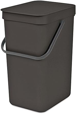 Brabantia Sort & Go Food Waste Bin (3L / Grey) Small Countertop Kitchen Compost Caddy with Handle & Removable Lid, Easy Clean