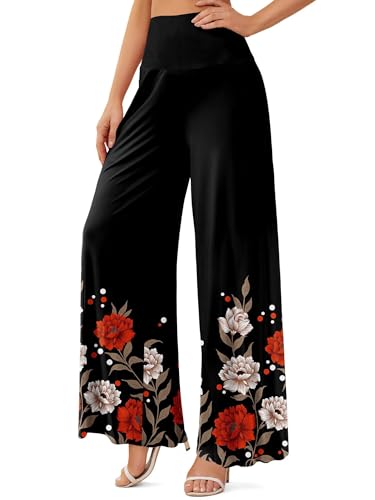 JZC Women's Palazzo Lounge Pants Stretchy Wide Leg Casual Pants Comfy High Waist Flowy Pants S-3XL