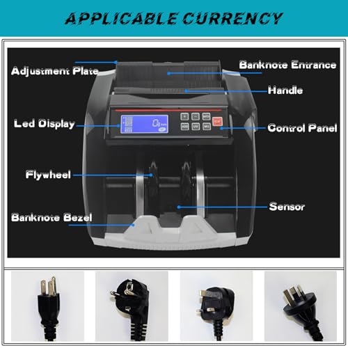 Multi Currency LED Counterfeit Detector, Foreign Banknote Counting Machine, UV/MG Double Detection for Cash, 900 PCS/Min, Easy to Use - Thumbnail 4