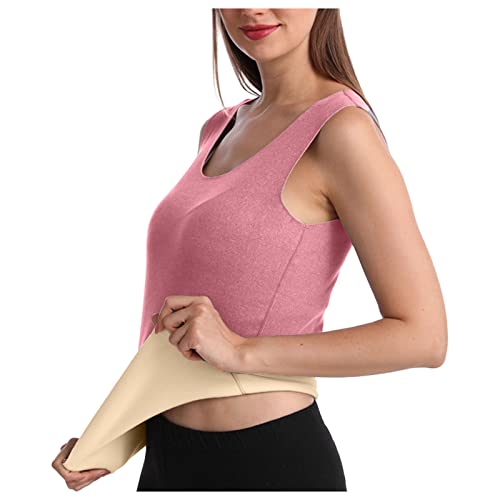 HHoo88 Womens Tummy Control Shapewear Tank Tops Thermal Fleece Line Shaping Camisole Seamless Crewneck Body Shaping Underwear Hot Pink