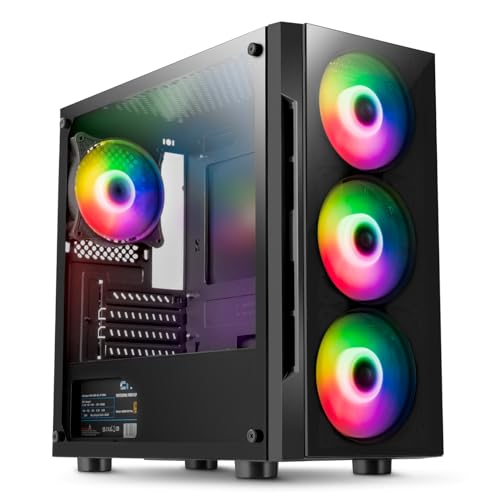CiT Flash ARGB PC Gaming Case, Micro-ATX, 4 x 120mm ARGB Rainbow Fans Included, Tempered Glass, LED...