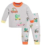 Baby Jungen Schlafanzug Set aus Baumwolle 2er Pack Lang Pyjama Nachtwäsche Pullover Tops und Lang Hosen Kleidung Set 12-18 Monate, Dinosaurier