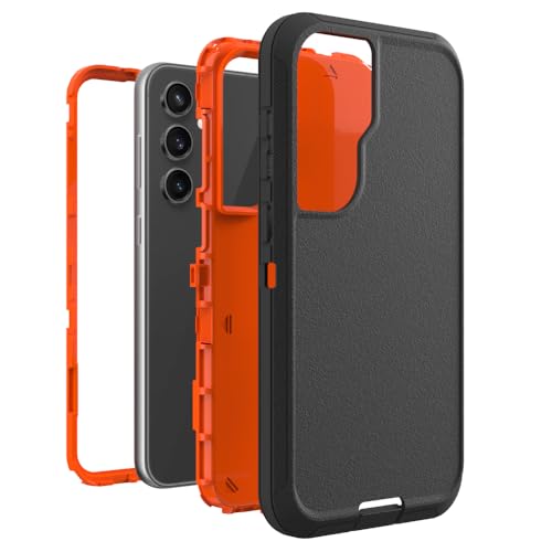 Image of Case for Galaxy S23 FE, Heavy-Duty Tough Rugged Shockproof Drop Protective Cover Cases for Samsung Galaxy S23 FE, Black+Orange