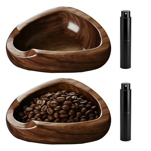 Image of HPZIHYNAP 2 Coffee Bean Spray Bottles with Walnut Wood Dosing Cup Set – Anti-Static Spray for Coffee Beans, Espresso Bar Walnut Dosing Cup Accessories