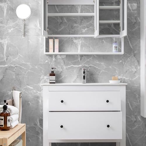 Chejiaye Shower Wall Panels Peel and Stick,Marble Wall Panels for Interior Decor,Backsplash Tile for Kitchen Showers Bathrooms Living Rooms 11.8"x11.8"in 10Pcs, Grey (Not Real Tile,9.7 Sq.ft)