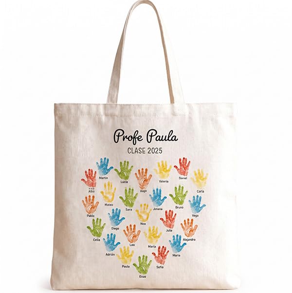 Transparent Gift Tote Bag Personalizada con Texto. Bolsa de Tela Personalizada Reutilizable ECO. Regalos para Profesores. Regalos para Profesoras. Regalos Originales para Mujer y Hombre