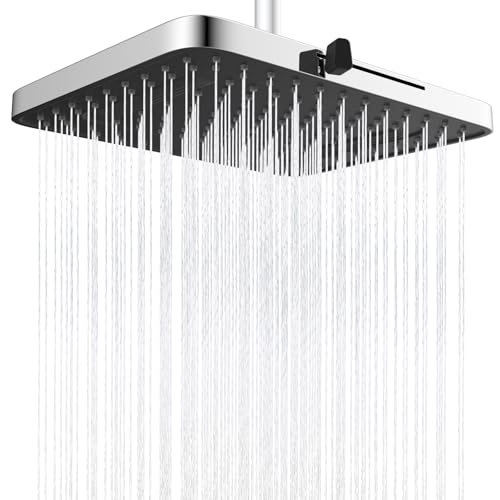 Hibbent 13 Zoll Regen-Duschköpfe 5 Sprüher Regenfall-Duschkopf Quadratische Einbau-Duschköpfe Schwenkbarer Strahlwinkel üppiges Duscherlebnis Einfache Installation Chrom