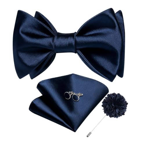 Image of DiBanGu Satin Bow tie Self-Tied Bowtie Set for Men Wedding Prom | Solid Color,Skin-Friendly,Versatile Accessory,Lapel Pin,Pocket Square,Cufflinks,School Dance,Banquet,Dinner,Celebration