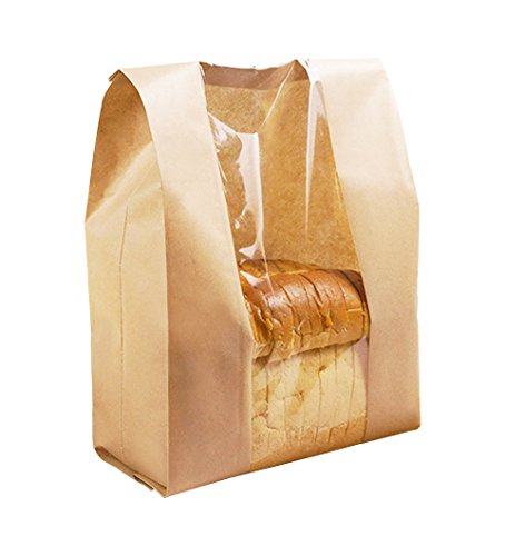 Ecomojiware Paper Bread Loaf Bag Kraft Food Packaging Storage Bakery Bag with Front Window Pack of 50 (LY-DZ-10)