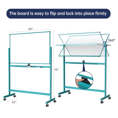 Image of TSJ OFFICE Large Rolling Whiteboard - Dry Erase Magnetic 48 x 32 Inches White Board Height Adjust Double Sides Mobile Portable Easel on Wheels, Dry Erase Board with Stand for Office, Home & Classroom
