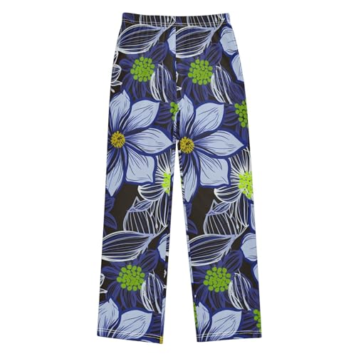 J JOYSAY Blossom Foliage Dark Blue Pajamas Pants Soft Long Pajama Bottoms Lounge Sleep Pants Size S-XL