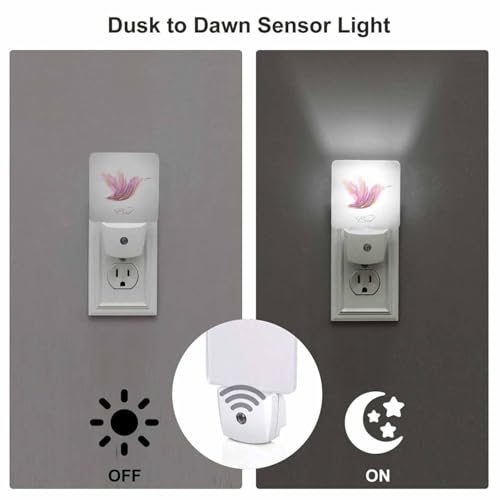 Image of LED Night Light,Shiny Lavender Striped Hummingbird LED Night Light Plug into Wall with Dusk to Dawn Light Sensor White Energy Efficient Nightlight for Bedroom Bathroom Hallway Living Room Kitchen