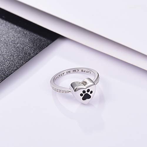 925 Sterling Silver Love Heart Urn Ring for pet Dog Cat's Ashes Keepsake Memorial Tiny Jewelry Forever in My Heart Paw Print Cremation Finger Rings2