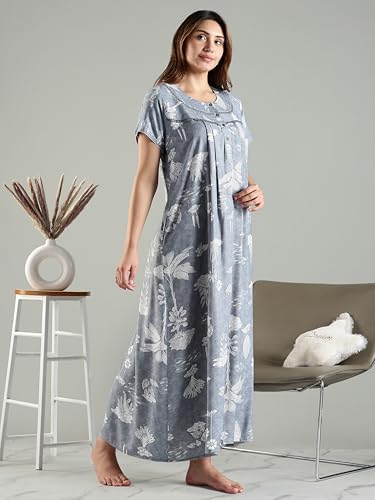 Image of 9shines Label Premium Alpine Maxi Designer Nighty | Floral Print Maxi for Women | Night wear for Women | | Full Length Night Gown for Women | Night Dress for Women Stylish (2467)