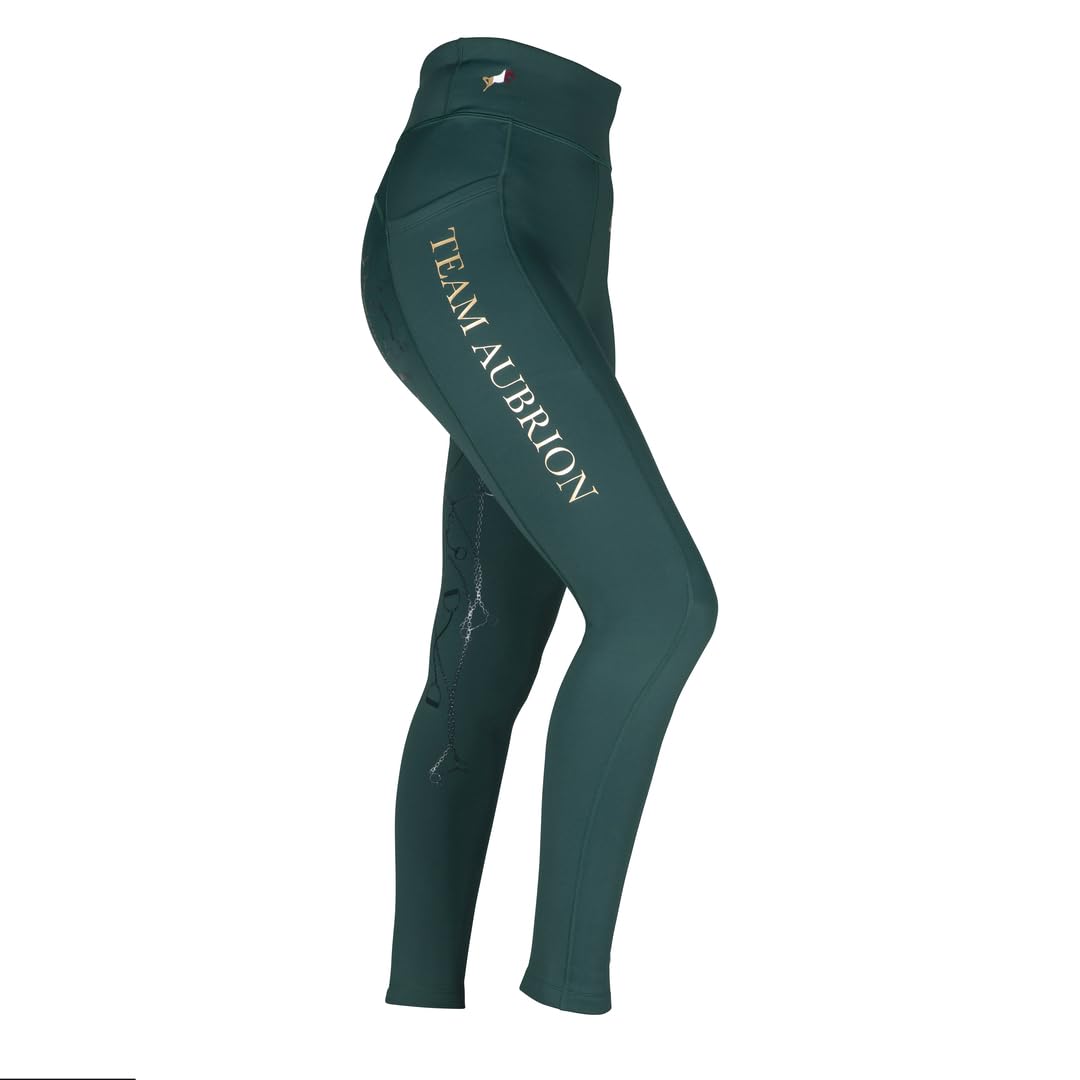 Aubrion Boys Green Shires Team Children's Winter Riding Tights - 13/14Yrs,