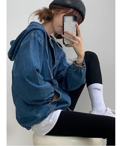 Sexyshine Women's Hooded Denim Sweatshirt Button Down Hoodie Pullover Loose Denim Blouse Jean Jacket With Big Pocket4