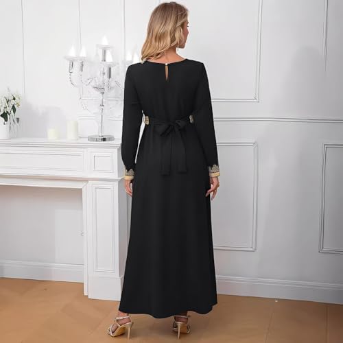 Image of FYMNSI Women Muslim Abaya Dress Islamic Dubai Modest Lace Belted Dress Abayas Kaftan Eid Prayer Clothes Arabian Maxi Robe