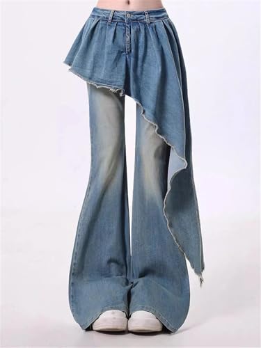 Women Vintage High Street Sense Niche Slim Fit Flare Denim Pants Washed Long Trousers3