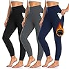 Paquete de 3 leggings con forro polar para mujer con bolsillos, pantalones de yoga cálidos de invierno para mujer, leggings térmicos para correr, entrenamiento